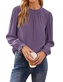Zeagoo Damen Blusen Elegant Stehkragen Bluseshirt Volant Ärmel Oberteil Langarm Bluse Hemd Einfarbig Freizeithemd Pullover Tops für Frauen Helles Lila M