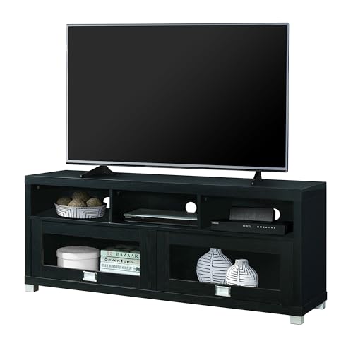 Techni Mobili TV Stand for 55+ Inch TV - Durbin Entertainment Center for 65 Inch TV - Living Room & Media Furniture with Glass Storage Cabinet Drawers, Shelves, & Cable Management Opening - Black