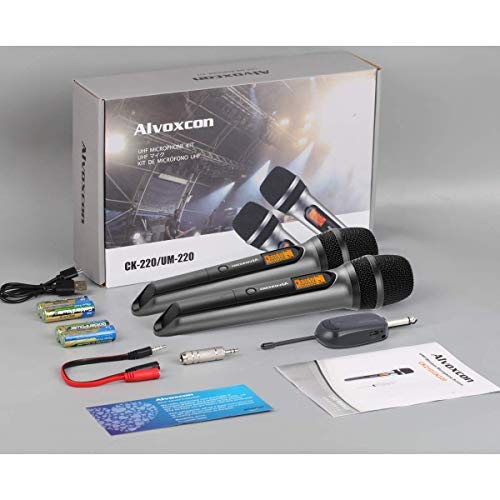 Alvoxcon Wireless Microphone System, Dual Uhf Dynamic Handheld Mic For Pa, Amplifier, Stereo,Karaoke, Conference, Dj, Vocal Recording, Church, On Stage Performance, Party Events (1/4 Inch Plug) #TOP5