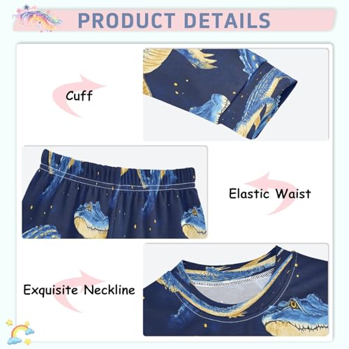Pajama Sets Long Sleeve Blue Crocodile Pattern Print Soft Comfy Sleepwear 2 Piece PJS 3-8T4