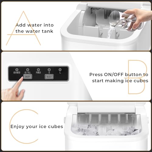 Havato Ice Maker Countertop, Portable Self-Cleaning Ice Machine with Ice Scoop and Basket,9 Cubes in 6 Mins, 26.5lbs/24h,2 Sizes of Bullet Ice Cube for Home Kitchen Office Bar Party(White) by Havato - Image 8