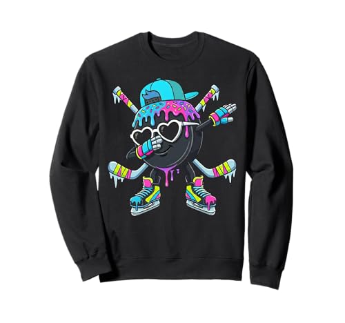 Hockey Ice Cream Drip Dabbing Puck Stakes Sprinkles For Boys Sweatshirt