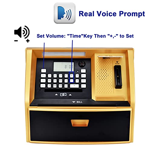 ATM Savings Bank with Debit Card, Electronic Piggy Bank for Real Money, Coin Recognition, Targets Setting, Password Login, Voice Prompt, Great Gift for Boys Girls (Golden/Black) by ApgBnk - Image 4
