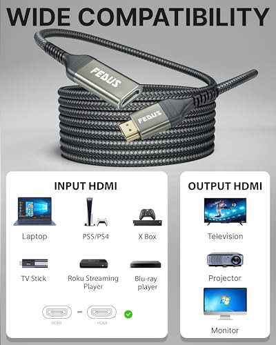 Image of FEDUS HDMI Extension Cable Support 4K@60Hz 3D HDR, Male to Female HDMI Extender 4.9FT Adapter Connector Cord For MacBook Pro, TV Stick PS5 PS4, Laptop, PC, Blu Ray, Google Chromecast, HDTV, Monitor