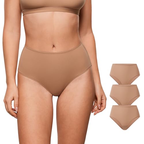 Image of INLYRIC Women's Inbarely Soft Full Briefs - Mid Waist Underwear Breathable Stretch Tagless Ladies Panties 3 Pack