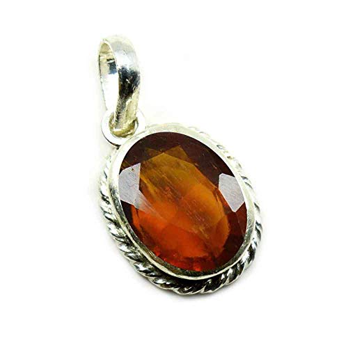 Pendentif femme argent 925 ovale hessonite cadeau anniversaire