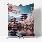 RFFLUX 3D Kirschblüten Kuscheldecke 130x150 cm Microfaser Flanell Decke Japan Stil Wohndecke Sommer Leichte Weiche Winter Warme Blanket Tagesdecke Sofadecke Couchdecke（Stil 192-16）