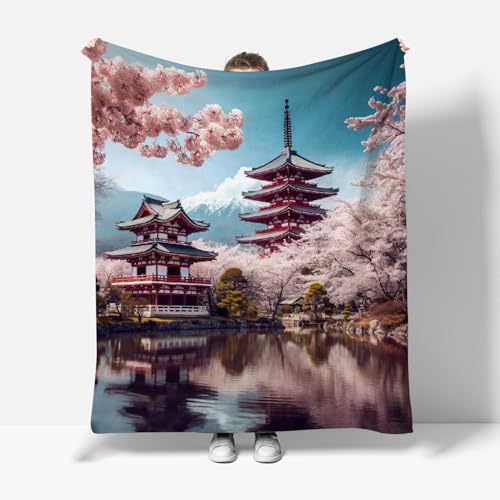 RFFLUX 3D Kirschblüten Kuscheldecke 130x150 cm Microfaser Flanell Decke Japan Stil Wohndecke Sommer Leichte Weiche Winter Warme Blanket Tagesdecke Sofadecke Couchdecke（Stil 192-16）