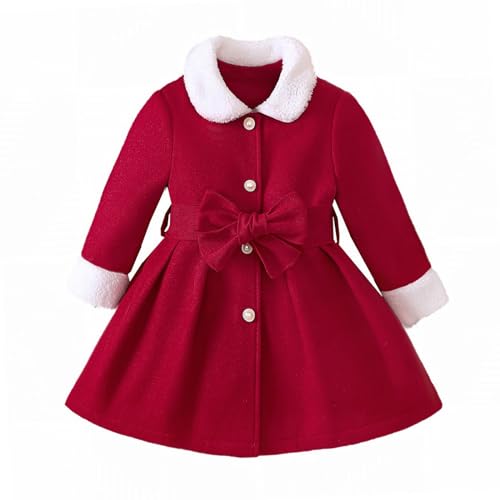 RNTOP Toddler Baby Girl Jacket Outwear Warm Long Sleeve Sweatshirt Solid Color Buttons Dress Coat (Red, 12-18 Months)