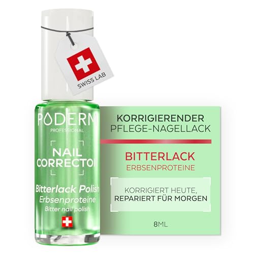 PODERM Nagellack Pflege Corrector für Nagelkauer Bitter | Bildet schützende Barriere & glänzendes Finish 8 ml | Bittergeschmack mit Erbsenproteinen | Entwickelt von einem Podologen in der Schweiz