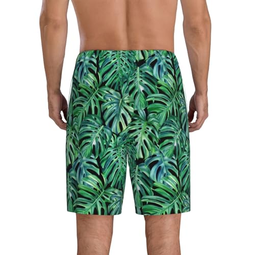 Monstera Leaves Print Men’s Sleep Shorts Bottoms Soft Comfy Pajama Wear Pants With Drawstring Pockets3
