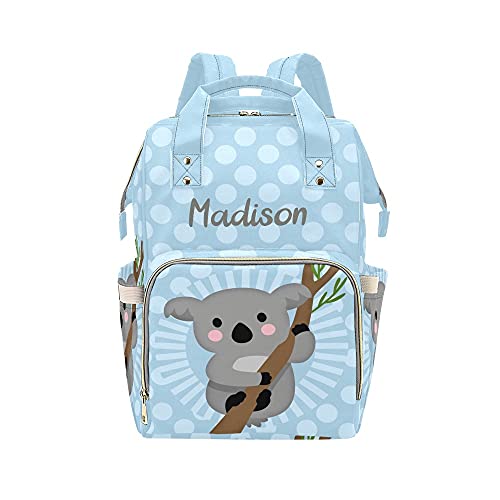Yeshop Koala Bear Blue Polka Dot Personalized Diaper Bag Backpack Tote with Name,Custom Travel Nappy Mommy Bag Backpack for Baby Girl Boy Gift, 10.83inch x 6.69inchx 15inch