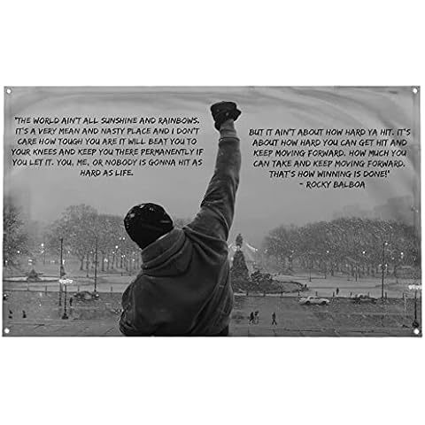 Banger Flags Banger - Rocky Sunshine and Rainbows Quote Motivational Inspirational Office Gym Dorm Wall Decor Design on a 3X5 Feet Flag with 4 Grommets for Easy Hanging. Authentic Cover