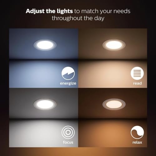 Image of PHILIPS Hue Smart 10.5W Garnea White Ambience Downlight 150mm Compatible with Amazon Alexa, Apple HomeKit, and The Google Assistant (2200-6500 K) Pack of 4 (1no hue Remote Included)