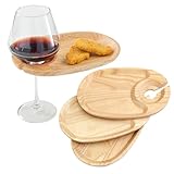Wine Appetizer Plates, 4pcs Appetizer Plates With Wine Glass Holder Wooden Cocktail Plates Mini Charcuterie Boards with Wine Holder, Small Handheld Cheese Charcuterie Board Entertaining Gifts Party
