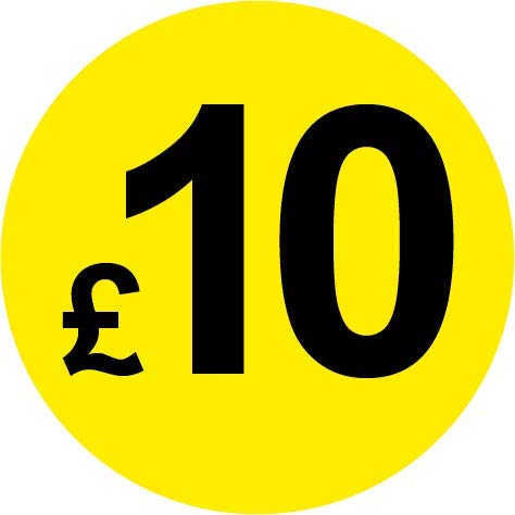 Permanent Adhesive - Black & Yellow 30mm Price Stickers/Labels from £5.45 to £17, 1000, £10