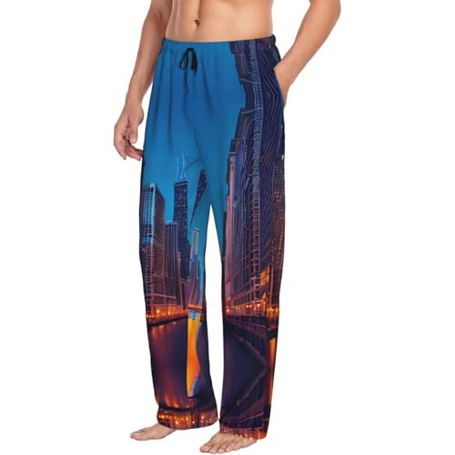 Pantalon de pyjama imprimé nuit Chicago noir taille élastique avec poches taille L