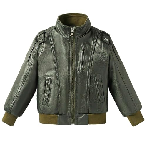 Children Leather Jacket Kids Motorcycle Biker Jacket Stand Collar Zipper Faux Leather Coat