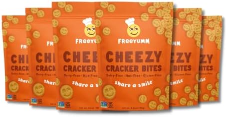 FreeYumm Cheezy Cracker Bites - 4.2 oz. - Plant Based - Gluten Free Snacks, Nut Free - Safe for School - Pack of 6