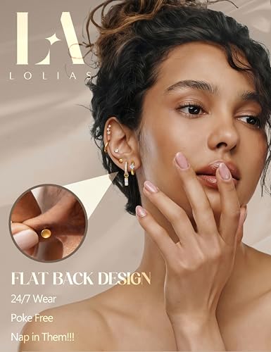 LOLIAS Hypoallergenic Gold Flat Back Earrings for Women-Surgical Stainless Steel Earrings Stacks 20G 14K Gold Hoop Stud Cartilage Earring Flatback Stud Earring Sets for Multiple Piercing Jewelry2