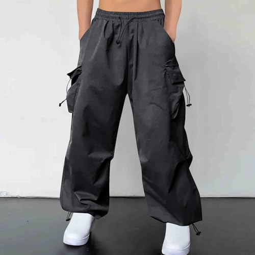 Flat Pocket Parachute Pants for Men Casual Baggy Cargo Pants Unisex Street Y2K Pants Baggy Solid Drawstring Trouser2