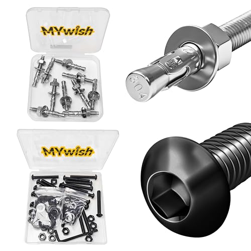 Mywish 10Pcs 1/4 x 1-3/4 Inch Wedge Anchors & 20Set 1/4-20 Bolt Socket Cap Bolts, 1-3/4" Button Head, 304 Stainless Steel Industrial 1/4 Heavy Duty Industrial Masonry Wdege Anchor Bolts for Brick