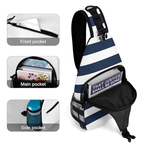 Navy Blue and White Stripe Crossbody Sling Backpack Casual Chest Bag Fanny Pack for Women Men Travel Hiking4