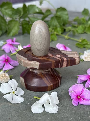 Image of Shivam VASTU AKAL 1.5 inch Original Narmadeshwar Narmada Shivling with 3 inch Narmada Stone Yoni Base Jaladhari (Ardhanarishwar Shivling, Multicolor Damru Jaladhari)
