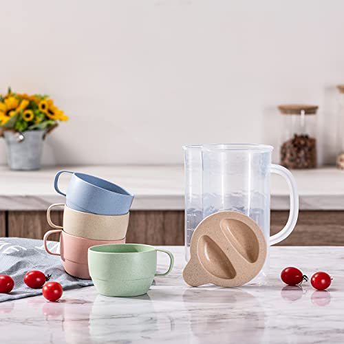 Yunqing 5 Pack Wheat Straw Unbreakable Tableware Kettle Cups Set, With 4 Multicolor Cups For Kids Children Toddler Adult, Dishwasher Coffee Mug For Water, Tea, Milks, Juice #TOP2