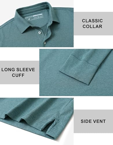 MICHEL ROUEN Mens Golf Shirts with Collard Dry fit Performance Heather Casual Activewear Long Sleeve Golf Polo Shirts for Men4