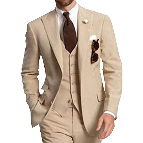 Men's 3 Pieces Formal Solid Mens Suit Slim Fit Classic Design Tuxedos for Wedding Groomsmen(Blazer+Vest+Pant)2