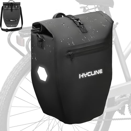 Hycline Waterproof Bike Panniers Bag: Bicycle Rear Rack Bags 28L Large Capacity with Dual Carrying Handle and Shoulder Strap for Commuting Cycling Traveling Touring Shopping - 1PC
