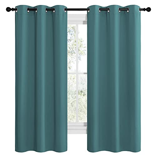 Image of NICETOWN Kitchen Blackout Curtains 48 inches Long, Thermal Insulated Solid Grommet Blackout Curtains /Drapes /Panels for Dining Room (Sea Teal, 1 Pair, 42 by 68-Inch)