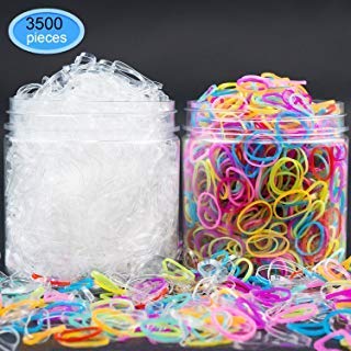 EAONE Elastic Hair Bands 3500 Pieces, Rubber Hair Ties 1500pcs Clear Hair Elastics + 2000pcs Candy Color Headbands with Box Packaged for Girls
