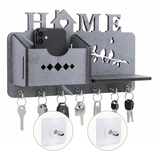 Image of Sehaz Artworks Engineered Wood 7 Hook Mobile Key Holder (MDF Grey)