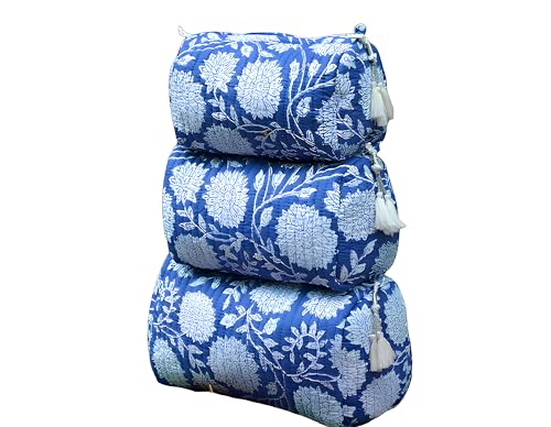 INDACORIFY 100% Cotton Block Print Cosmetic Toiletry Bags Boho Beauty Toiletry Kits Travel Case Pouch for Women's Printed Cotton Tote Bag (Pattern- 1)