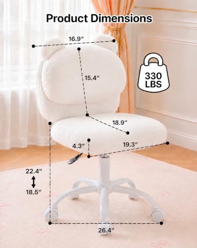 HUANUO Fluffy Vanity Chair w/ Bear Backrest (White) - image 3