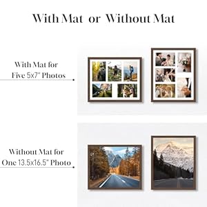 5×7 Picture Frame Collage 5 Openings 135×165 Multi Photo Collage Frame 5×7 Gallery Wall Decor Wooden Brown Frame with White Mat Wood