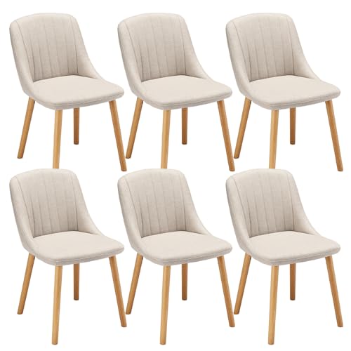 Goeurvant Silla Comedor Set 6 Cómodas Sillas Comedor Pata Madera Diseño Silla Tapizada Lino Beige Goeurvant Silla Comedor Set 6 Cómodas Sillas Comedor Pata Madera Diseño Silla Tapizada Lino Beige