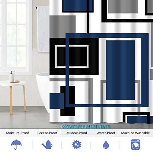 Likiyol Shower Curtains For Bathroom Blue Geometric Shower Curtain Navy Blue Shower Curtain Modern Shower Curtain, Waterproof Black Blue And Gray Shower Curtain With 12 Hooks #TOP3