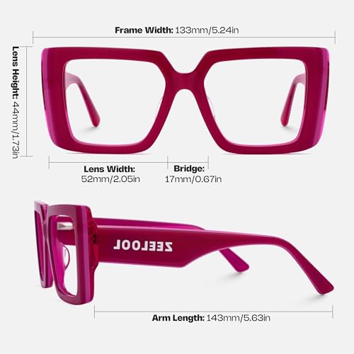 Image of Zeelool Rectangle Glasses Frame for Women Men, Acetate Eyewear Eyeglasses Frame with Non-prescription Clear Lenses & Spring Hinge ZJGA838378-02, Red