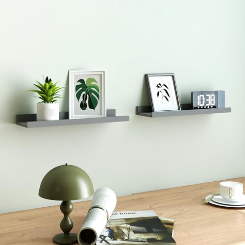 Image of Grey Floating Shelves for Wall Decor, 16 in Shelf with Lip Set of 2