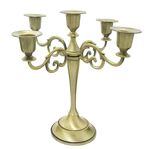 Viscacha Bronze Candle Holder，5 Arms Metal Candle Holders for Taper Candles（10.6 inch Tall Candlestick Holders, for 1/2-1 inch Pillar Candles Diameter Each）,Candelabra Centerpiece Decoration