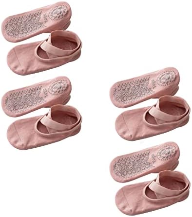 Slakkenreis 4 Pairs Yoga Socks, Pilates Socks with Non-Slip Grips & Cross Elastic Straps For Barre, Ballet, Workout (Pink)