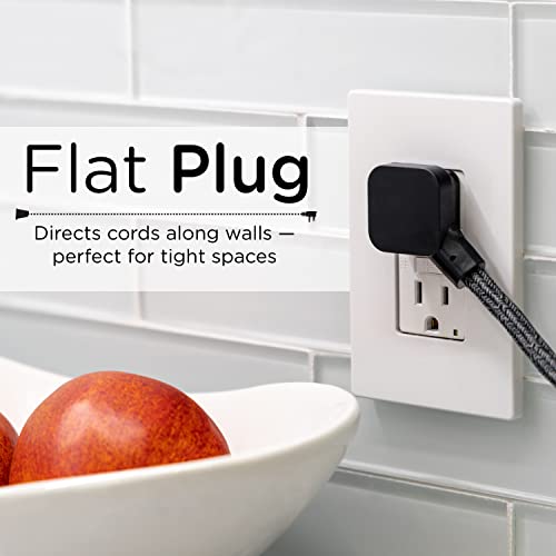 Cordinate Designer Mini 3-Outlet Power Strip, 17 Inch Braided Extension Cord, Grounded Adapter, Low-Profile Flat Plug, Ul Listed, Black/Dark Heather, 47298 #TOP2