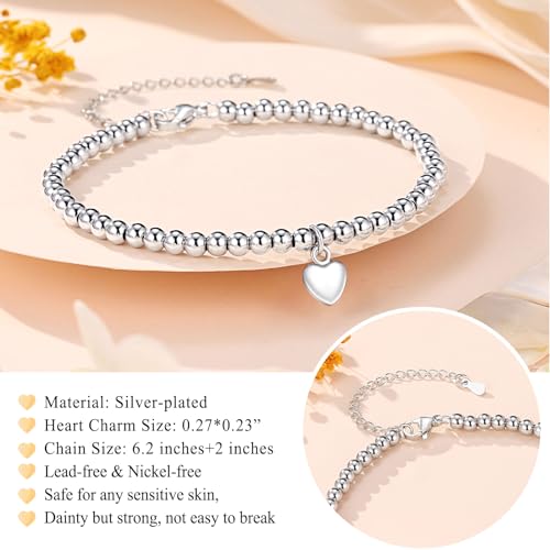 UNGENT THEM Silver Heart Charm Bracelet for Sister, Best Friends, Bestie, Daughter, Granddaughter, Niece, Birthday Christmas Valentines Day Gifts for Women2