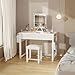 Lufeiya Small Makeup Vanity Desk with Fabric Drawers, 32 inch White Vanity Desks with Mirror and Light, Dressing Table and Chair Set with Power Outlet for Girls Bedroom, White