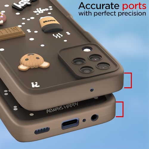 Image of Outlouders Back Cover for Samsung Galaxy M32 4G / M32 Prime / F22 4G | 3D Cartoon Cute Fun Bear | Silicone Full Body Protection Bumper Case (Brown)
