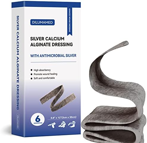DILUMAMED Silver Calcium Alginate Rope Dressing 0.8"x12"(Pack of 6), for Cavity Filling, Bed Sore, Pressure Sore, Leg Ulcer, Diabetic Foot Wound Care