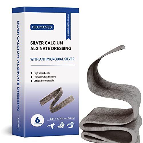 Dilumamed Silver Calcium Alginate Rope Dressing 0.8"X12"(Pack Of 6), For Cavity Filling, Bed Sore, Pressure Sore, Leg Ulcer, Diabetic Foot Wound Care #TOP2